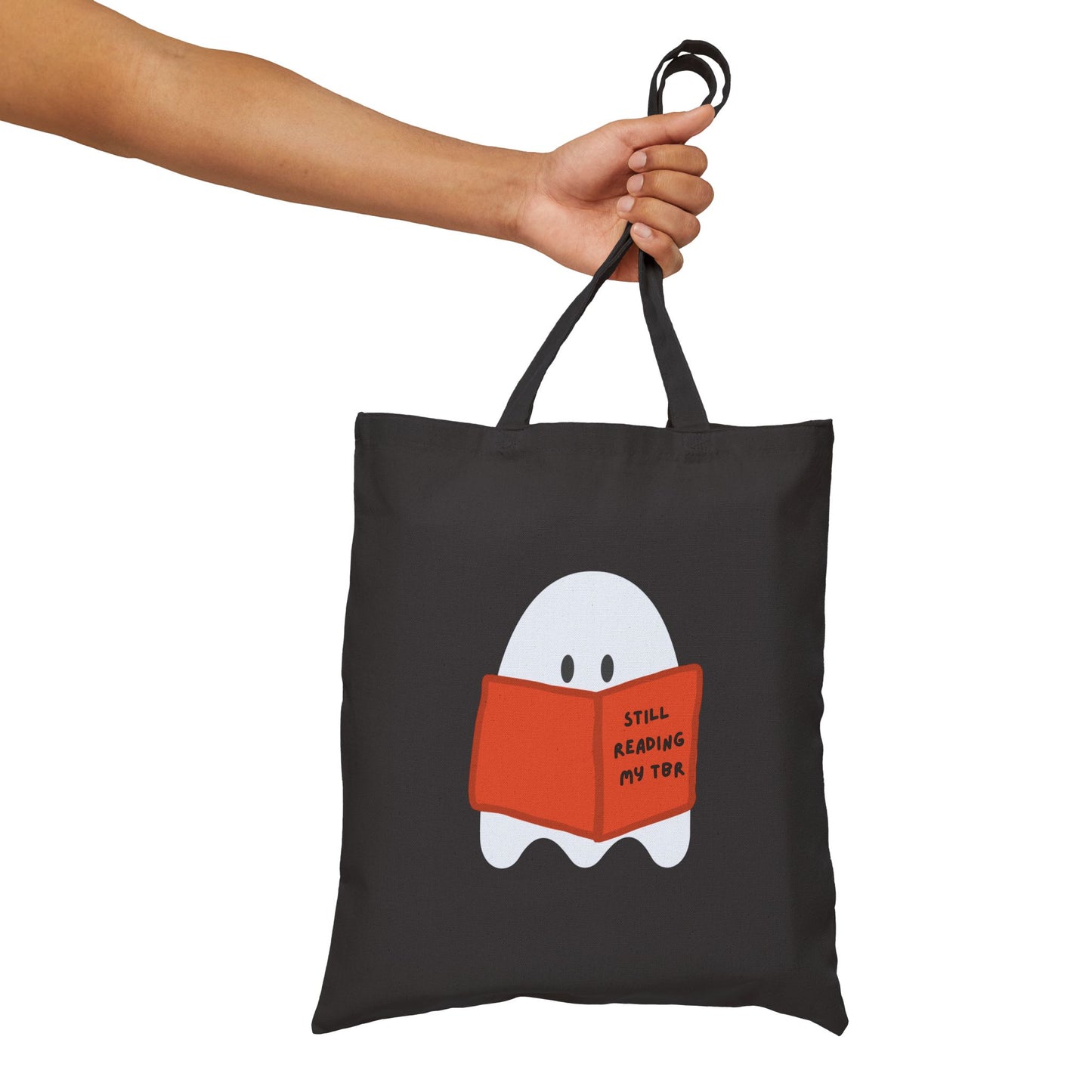 Still Reading My TBR Cotton Canvas Tote Bag-Halloween Ghost